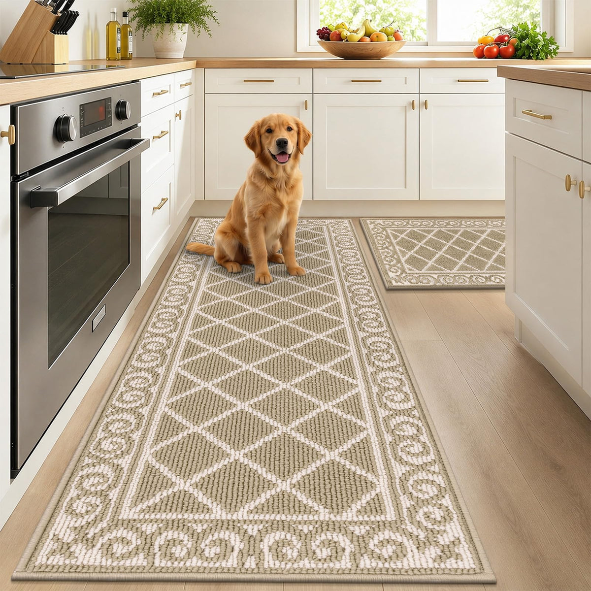 HEBE Kitchen Rugs Set of 2, Non Slip Washable Kitchen Mats for Floor
