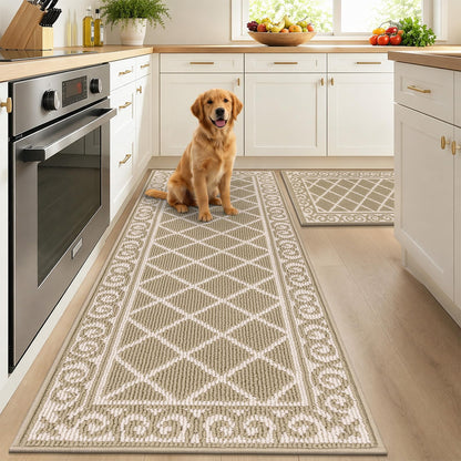 HEBE Kitchen Rugs Set of 2, Non Slip Washable Kitchen Mats for Floor