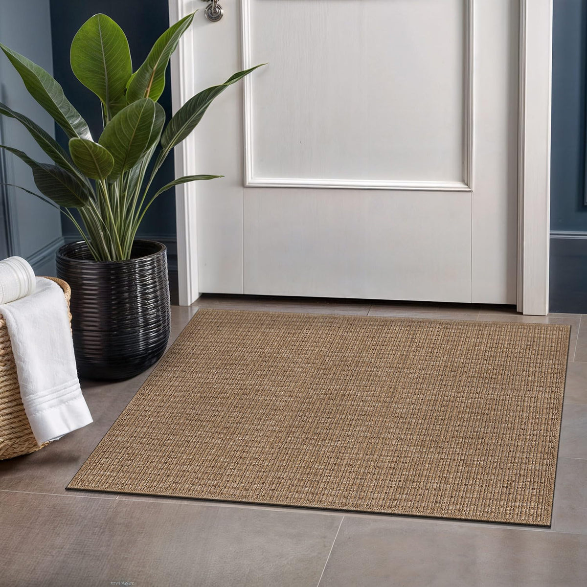 Beverly Rug Easy Jute Bordered Rug 10x14 Washable Large Indoor Outdoor Area Rugs for Living Dining Room Patio Office Stain Resistant Non Shedding Casual Indoor Outside Carpet 10 x 14 Off-White