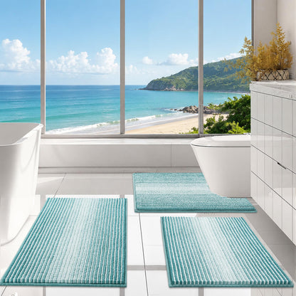 BSICPRO Bathroom Rugs Sets 3 Piece，U-Shaped Toilet Mat Sets，Black and White