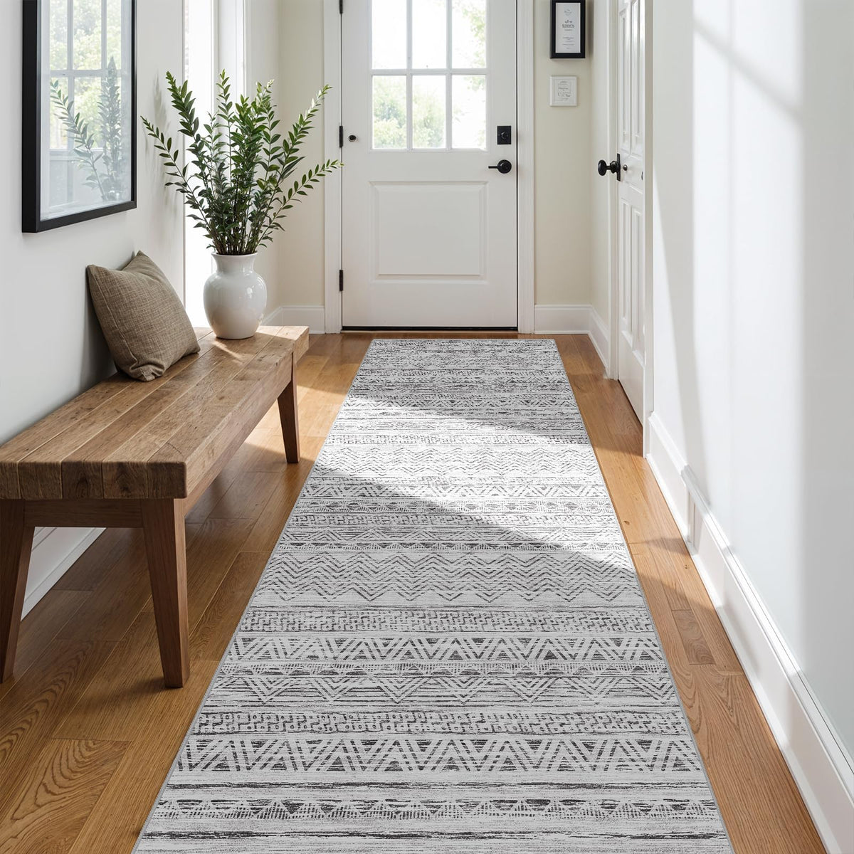 2'6"x8 Runner Rug Washable Moroccan: Non Slip Kitchen Long Floor Mat Gray
