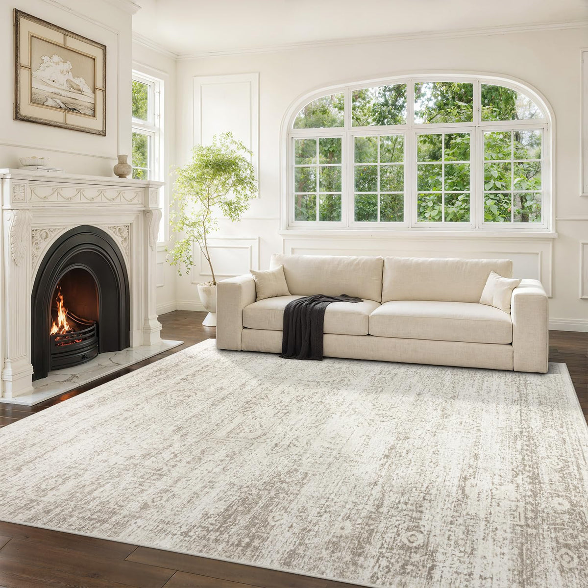 Washable Rugs 8x10 Area Rug for Living Room,Bedroom,Dining Room-Beige Green