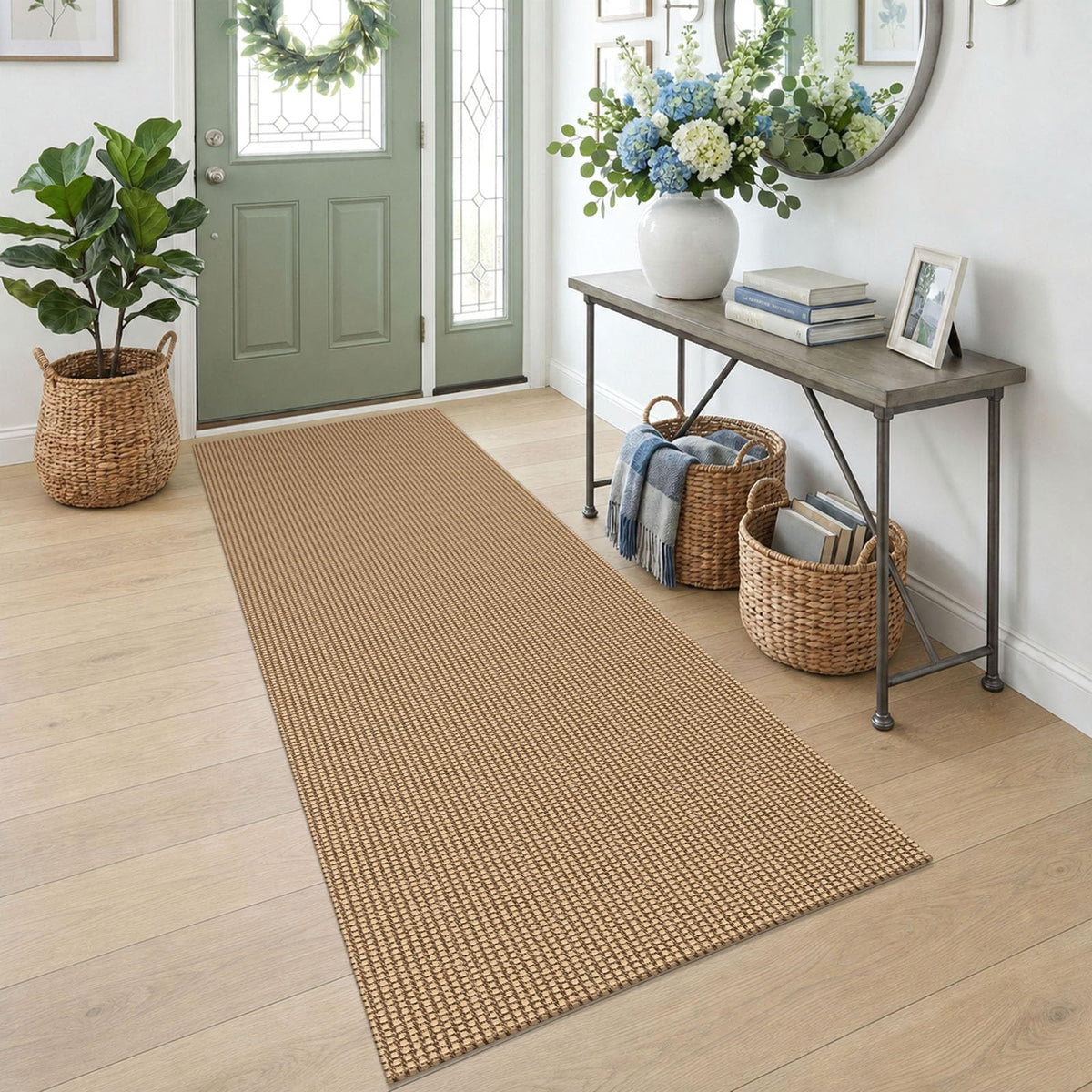 EARTHALL Woven Area Rug 3x5 Ft Washable Rugs for Entryway Braided Non Slip Rubber Backed Throw Rugs Door Mat Indoor Outdoor Entrance Cotton Carpet for Kitchen Foyer Front Door, Orange/Tan/Brown