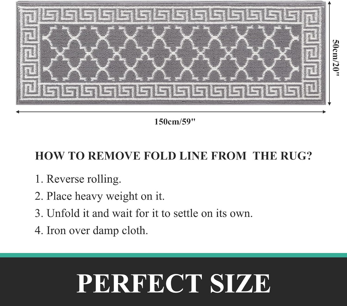 Pauwer Door Mat Indoor Entrance 20"x60", Absorbent Dirt Trapper Rugs, Grey