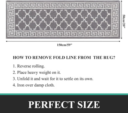 Pauwer Door Mat Indoor Entrance 20"x60", Absorbent Dirt Trapper Rugs, Grey