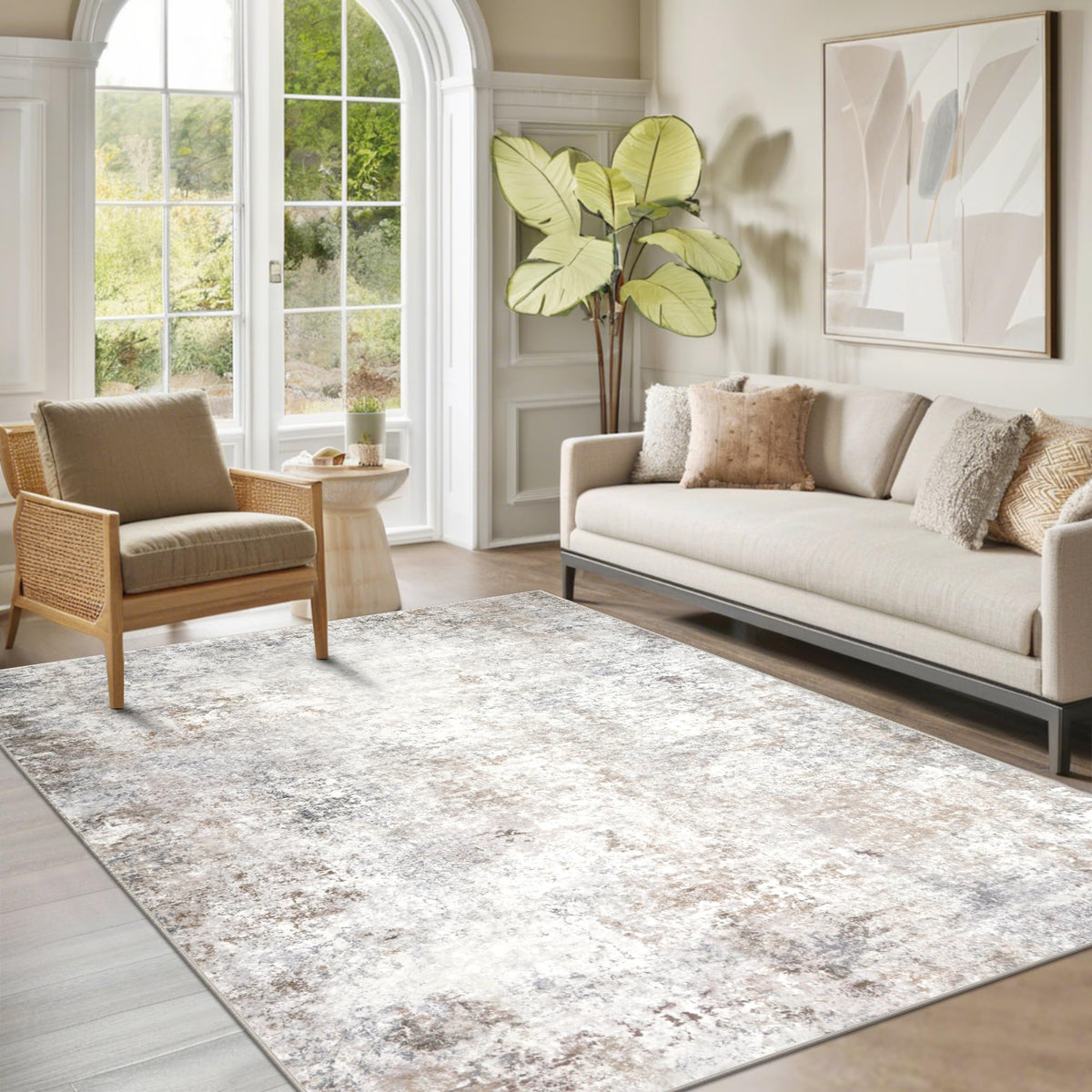 Washable Rugs 8x10 Area Rug for Living Room,Bedroom,Dining Room-Beige Green