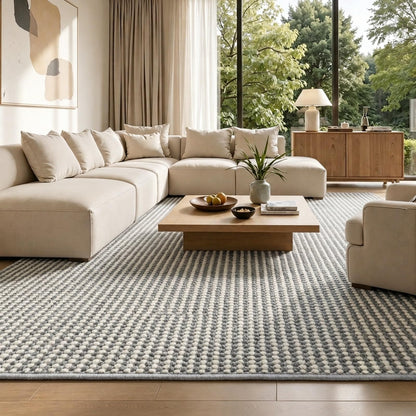 Faux Jute Area Rug 4'x6', Washable & Non-Slip, Grey & White