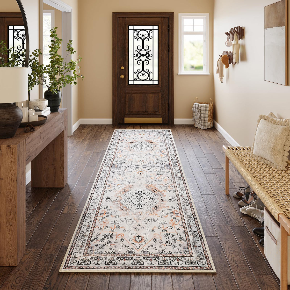 HOOBRO 2 x 3 Area Rugs Washable, Small Rugs for Entryway Kitchen Bathroom Mat Indoor Low Pile Soft Rug, Non-Slip Backing Stain Resistant Carpets, Pet Friendly Machine Washable, Vintage Beige EF01AR01