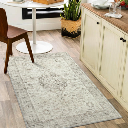LIVEBOX Washable Area Rug 5x7 Rugs for Living Room Bedroom, Non-Slip Boho Neutral Carpet for Dining Room Office, Low-Pile Farmhouse Soft Carpets for Kids Nursery Room Playroom, Tan