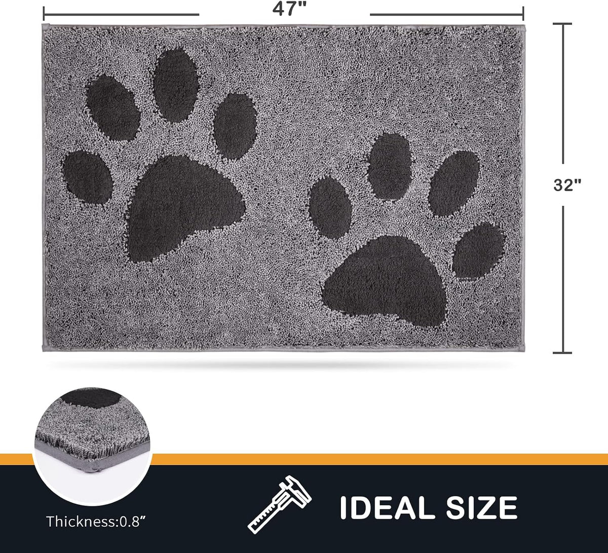 PURRUGS Dirt Trapping Door Mat Indoor Entrance, 32" x 47", Grey