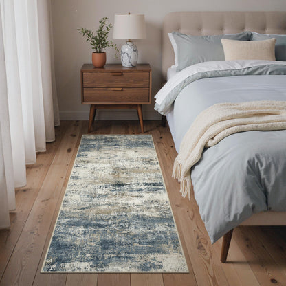 GENIMO 9x12 Area Rug Washable Non Slip for Living Room, Navy Blue Gray