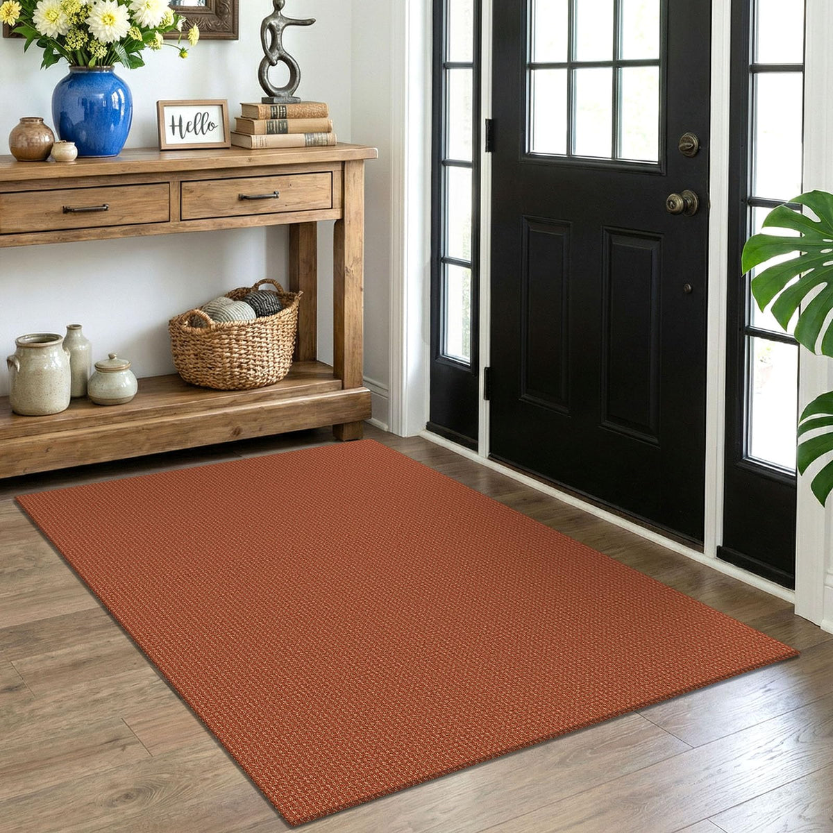 EARTHALL Woven Area Rug 3x5 Ft Washable Rugs for Entryway Braided Non Slip Rubber Backed Throw Rugs Door Mat Indoor Outdoor Entrance Cotton Carpet for Kitchen Foyer Front Door, Orange/Tan/Brown