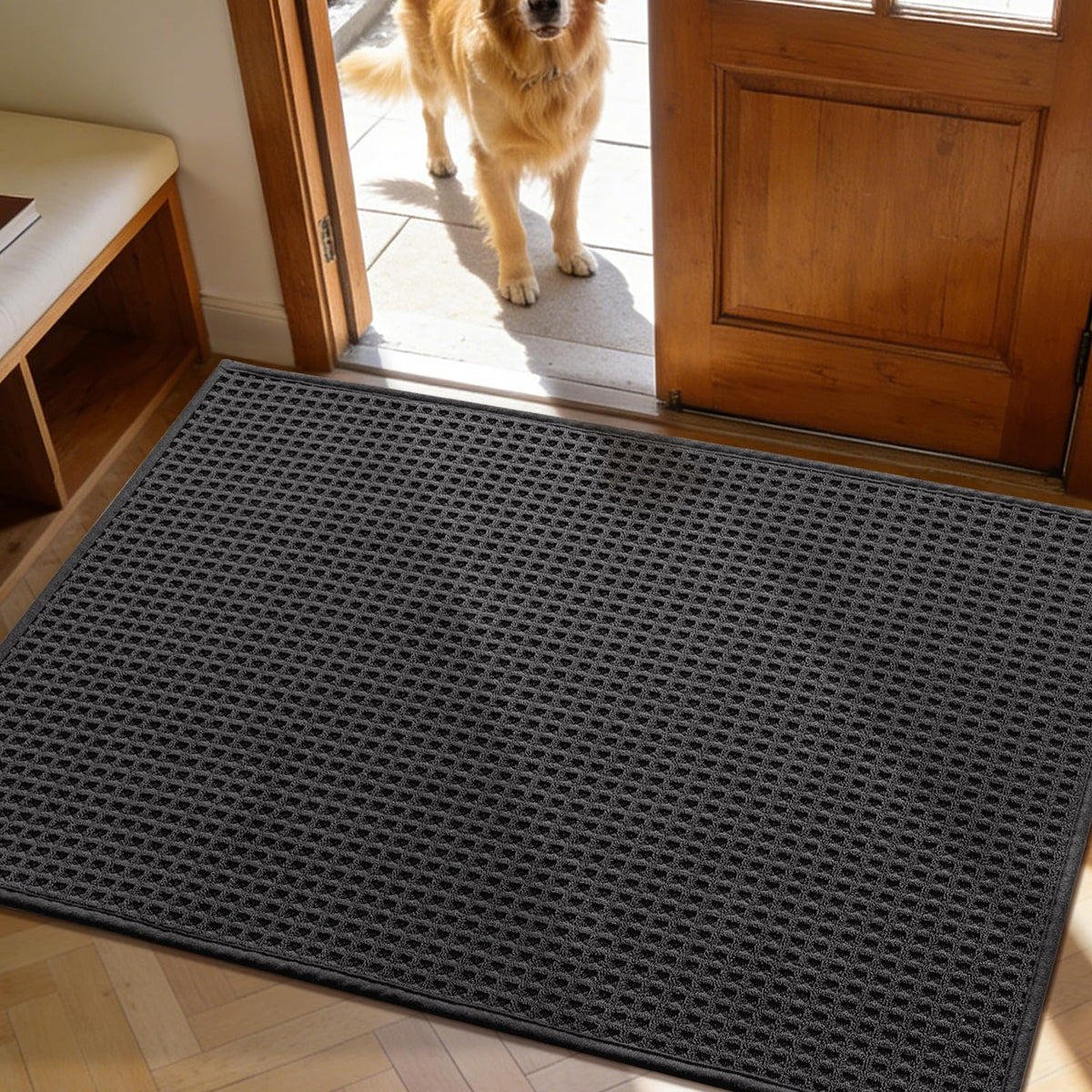 YIHOUSE Indoor Door Mat 24" x 36", Non-Slip Washable Entryway Mat, Dirt Trapper Absorbent Entrance Mat, Low Profile Floor Mat for Front/Back Door, Entryway, Dark Gray ﻿