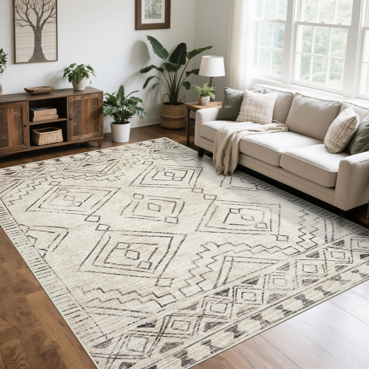 Washable Rugs 8x10 Area Rug for Living Room,Bedroom,Dining Room-Beige Green