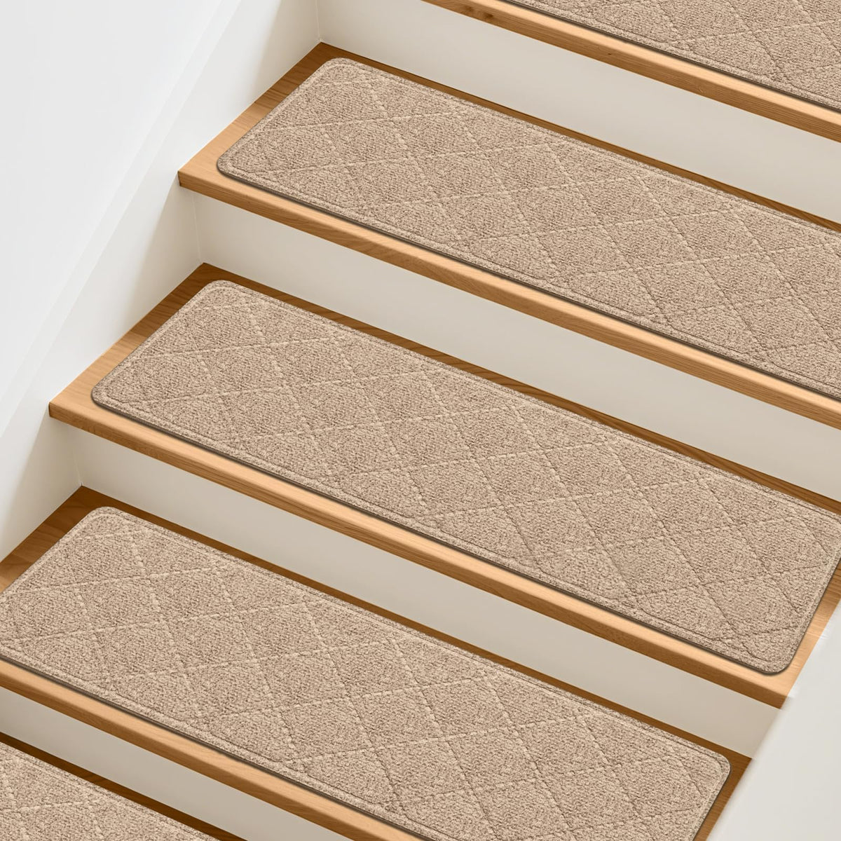 15 Pcs Stair Treads Non-Slip for Wooden Steps, 8"x30" Beige