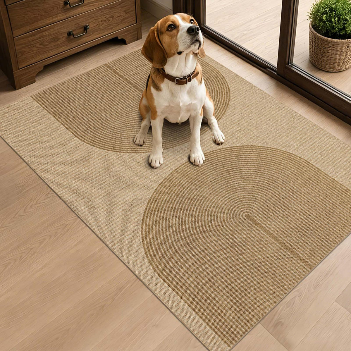 Easy Jute Rug for Pet Homes: 4x6 Outdoor Rug - Geometric Arch Pattern