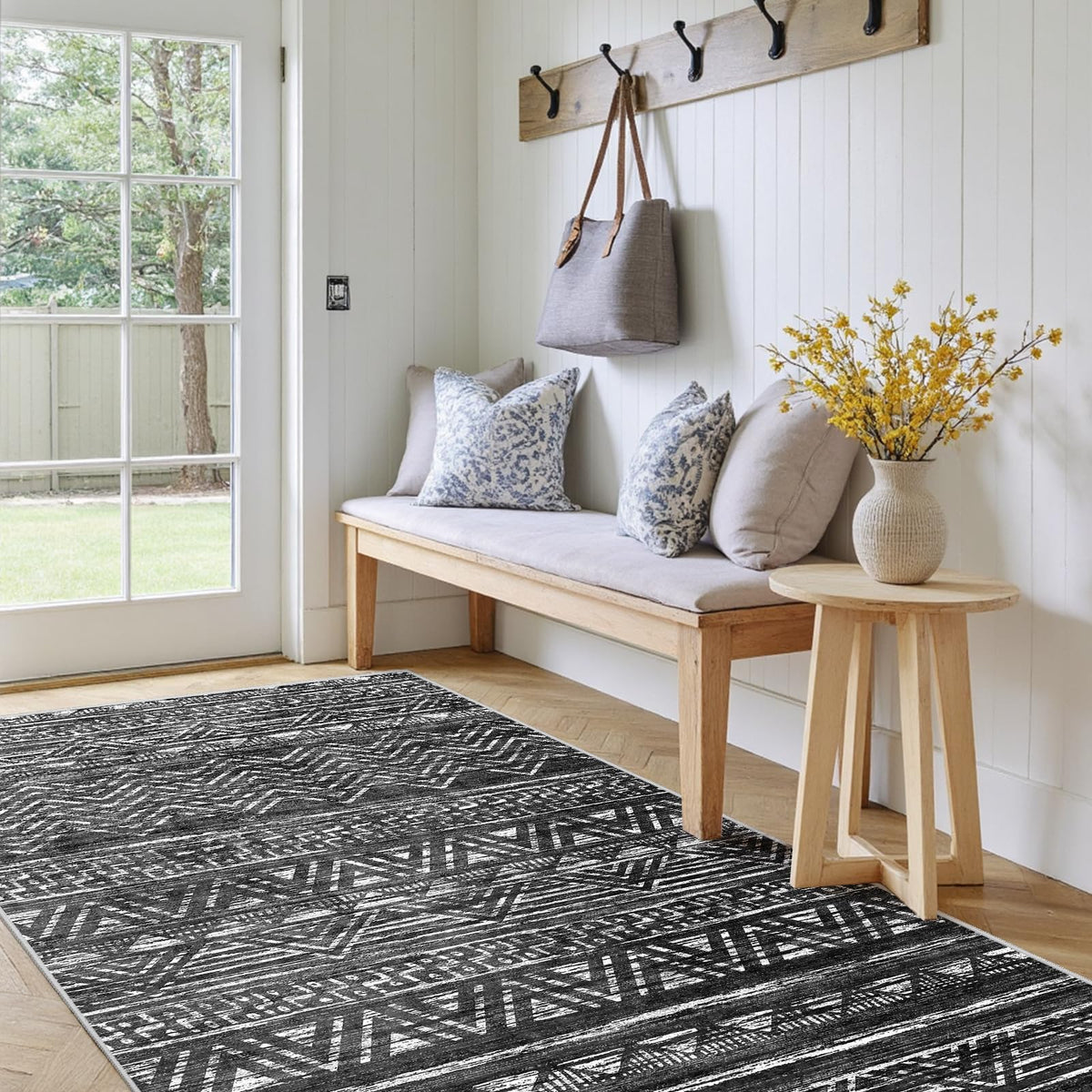 2'6"x8 Runner Rug Washable Moroccan: Non Slip Kitchen Long Floor Mat Gray
