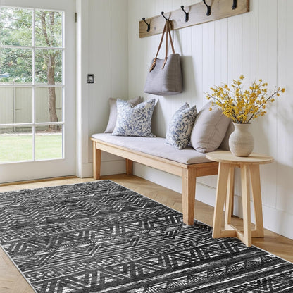 2'6"x8 Runner Rug Washable Moroccan: Non Slip Kitchen Long Floor Mat Gray