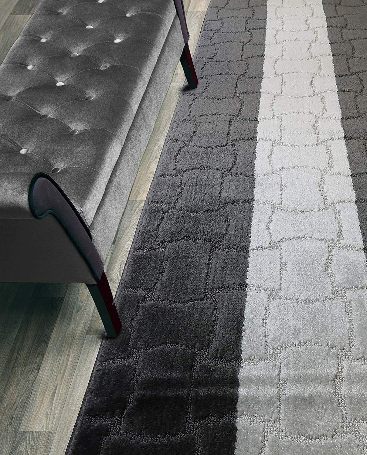 Runner Rug 6 ft, Non-Slip Washable Rug, Grey Textured Carpet for Kitchen Hallway Laundry Entryway, Rubber Backing, Indoor, Rolled in Box (26" x 6'), Custom Size Floor Runner