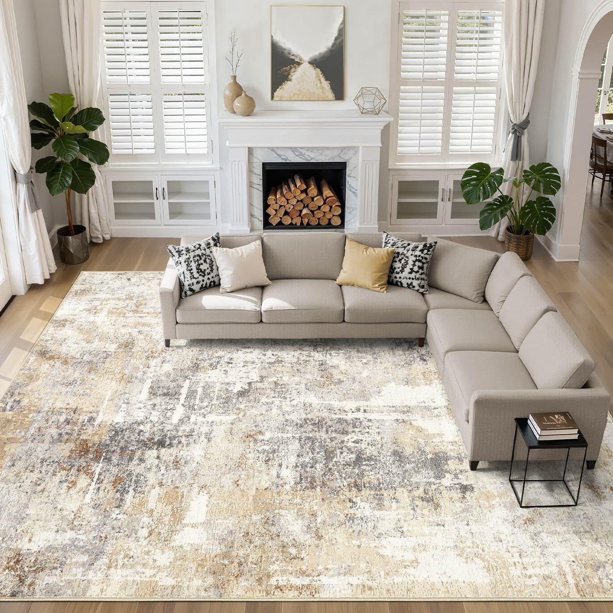 LOONGRUG 10x14 Area Rugs Washable Large Neutral Modern Living Room Rug