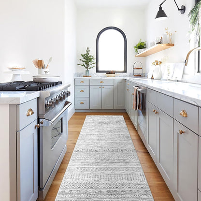 2'6"x8 Runner Rug Washable Moroccan: Non Slip Kitchen Long Floor Mat Gray