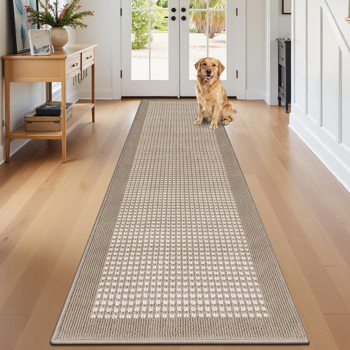 Ileading Laundry Room Runner Rug 2'x6' Non Slip Farmhouse Kitchen Floor Mats with Rubber Backing Machine Washable Beige Indoor Decor Carpet for Doormat Hallway Entryway Petmat Garage Balcony