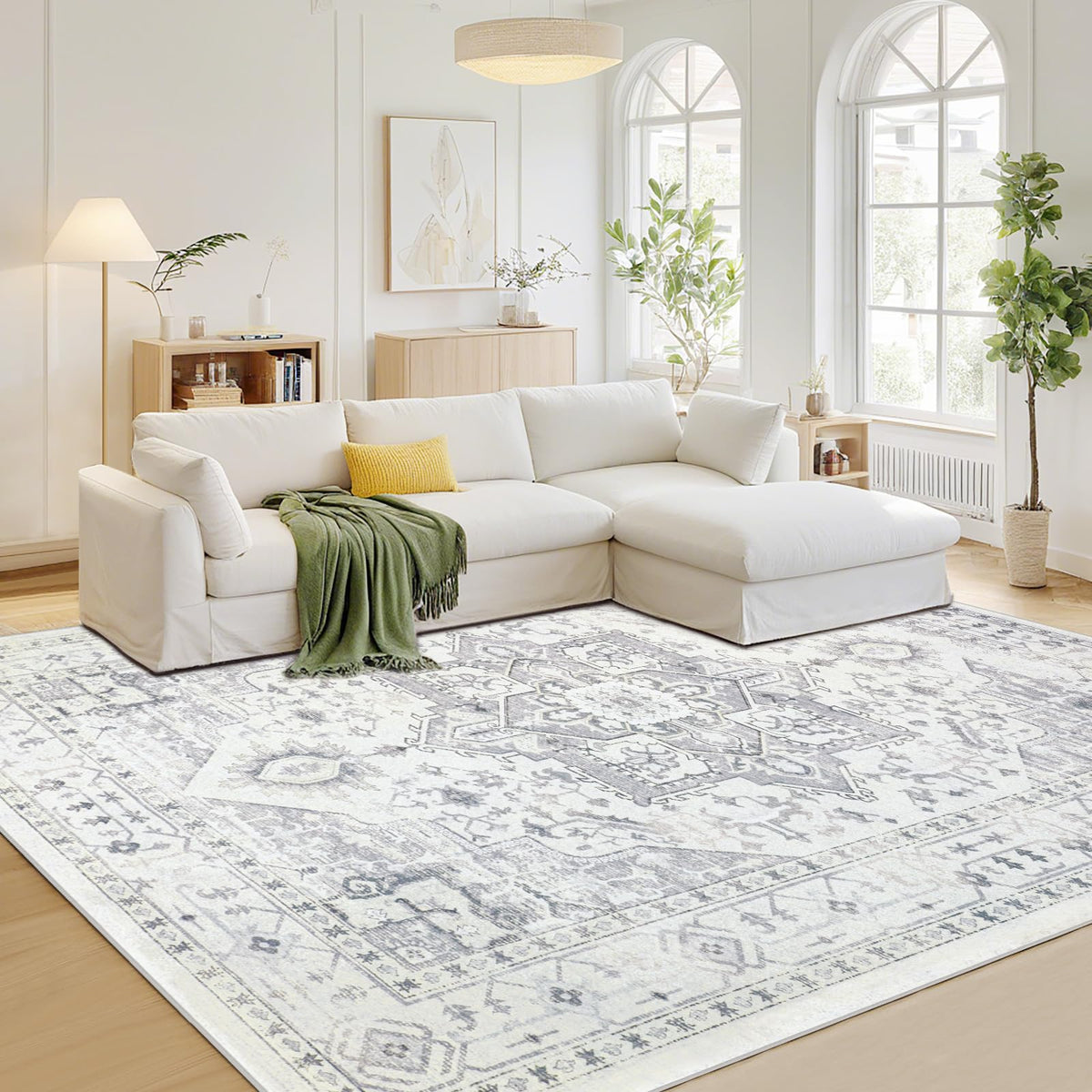 Washable Rugs 8x10 Area Rug for Living Room,Bedroom,Dining Room-Beige Green