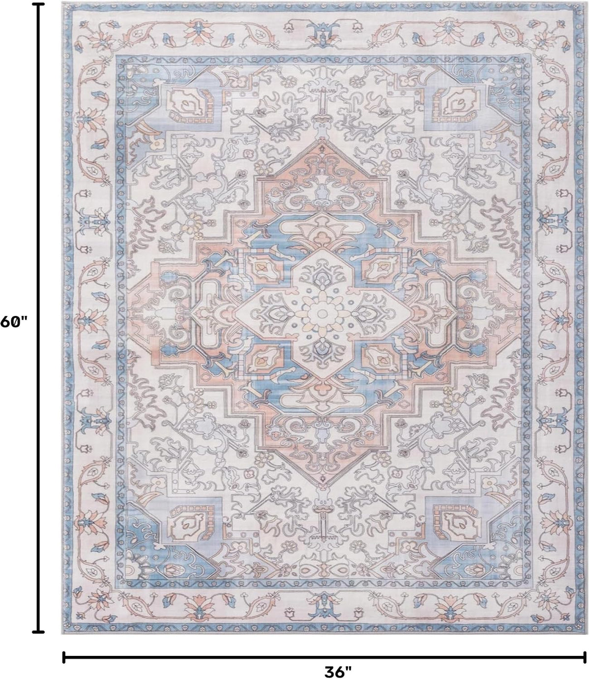 Carvapet Washable 3x5 Area Rug Orange Blue Vintage Floral Carpet