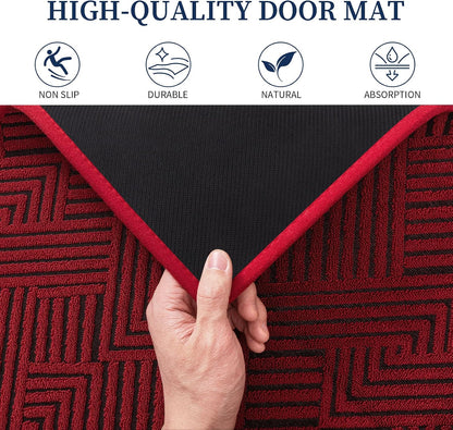 YIHOUSE Dirt Trapper Door Mat 32" x 47", Non-Slip Washable Entrance Mat, Dirt Resistant and Absorbent Welcome Mat, Low Profile Floor Mat for Front/Back Door, Entryway, Red