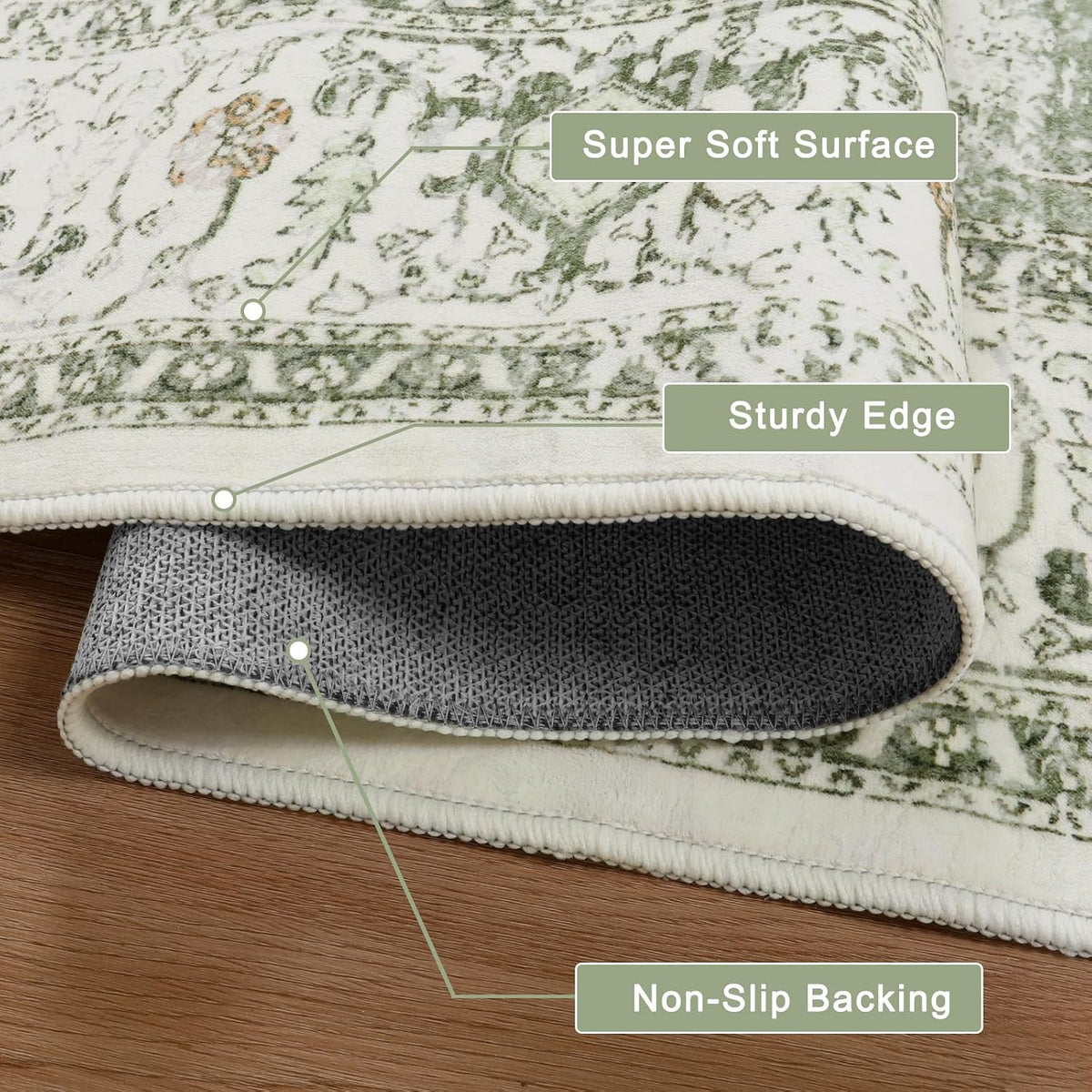 LIVEBOX Sage Washable Vintage Area Rug 3x5 Non-Slip