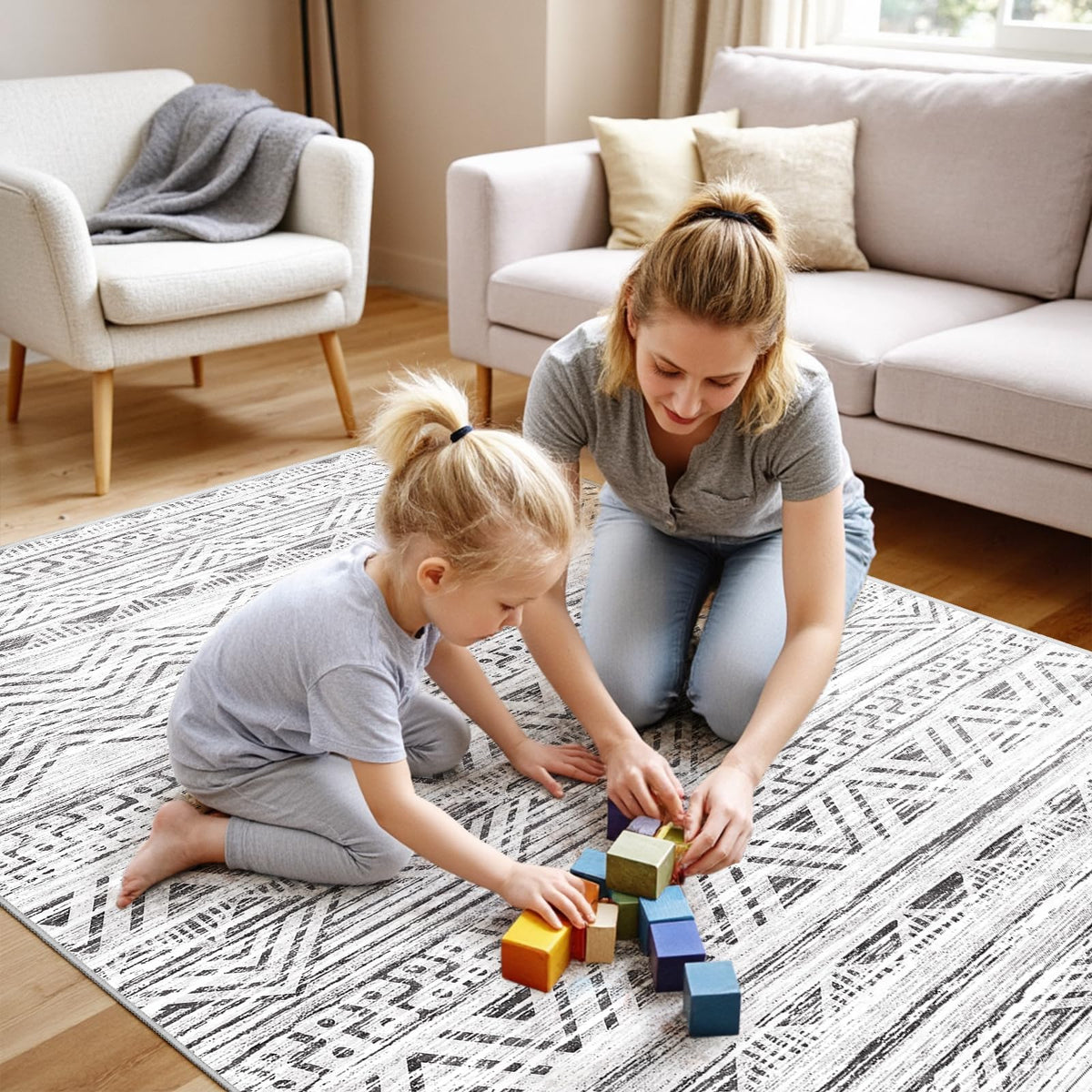 2'6"x8 Runner Rug Washable Moroccan: Non Slip Kitchen Long Floor Mat Gray