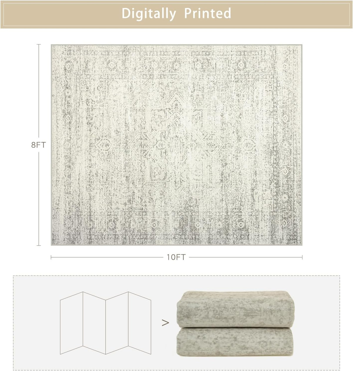 Washable Rugs 8x10 Area Rug for Living Room,Bedroom,Dining Room-Beige Green