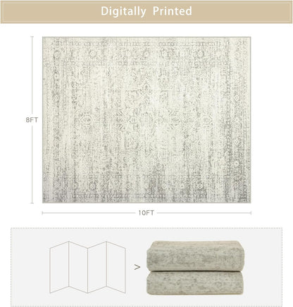 Washable Rugs 8x10 Area Rug for Living Room,Bedroom,Dining Room-Beige Green