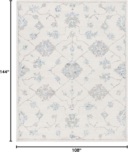 SAFAVIEH Micro-Loop Collection Area Rug - 9' x 12', Ivory & Grey, Handmade Wool, Ideal for High Traffic Areas in Living Room, Bedroom (MLP534F)