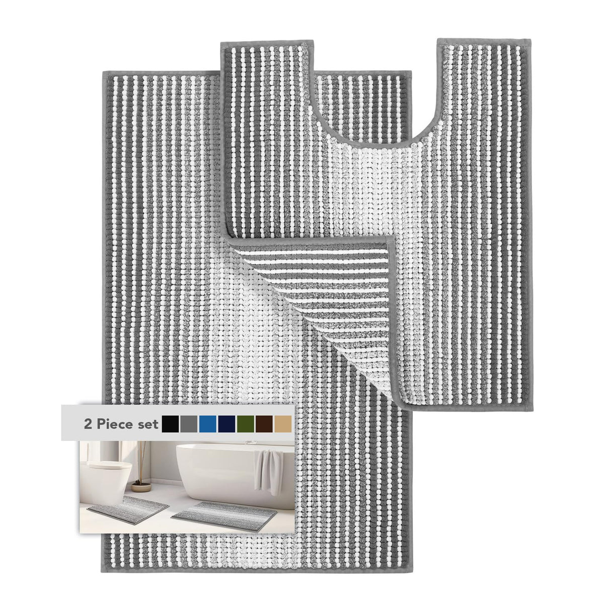 BSICPRO Bathroom Rugs Sets 2 Piece, Modern Bath Mat 20"x47"+20"x32", Blue