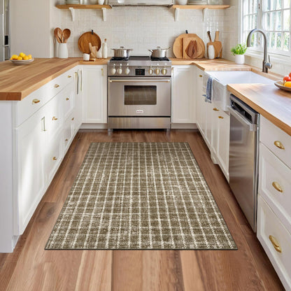 ROYHOME 6x9 Area Rug for Living Room Washable Khaki Brown Checkered Rugs