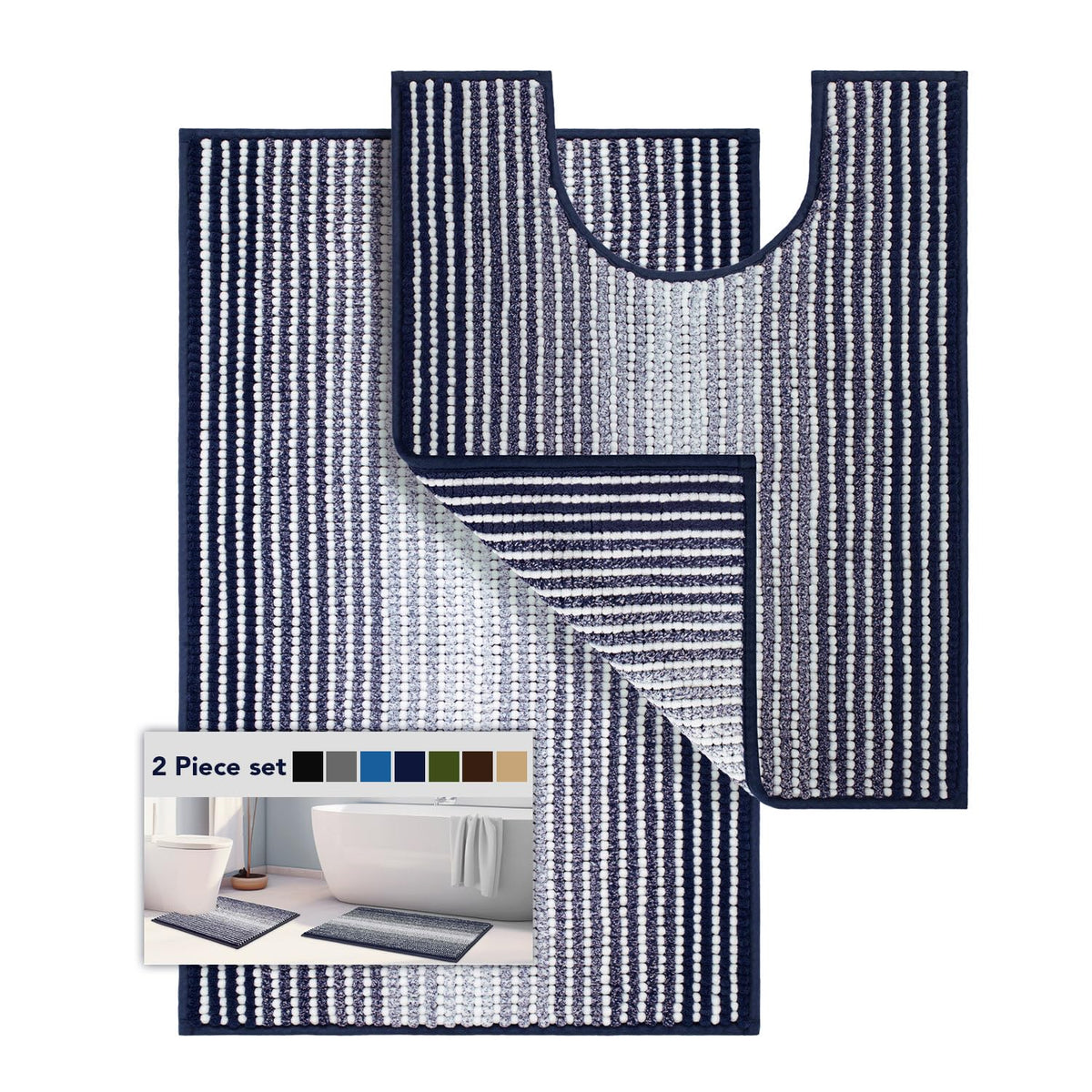 BSICPRO Bathroom Rugs Sets 2 Piece, Modern Bath Mat 20"x47"+20"x32", Blue