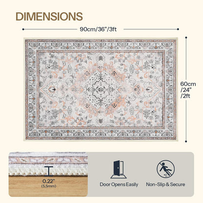 HOOBRO 2 x 3 Area Rugs Washable, Small Rugs for Entryway Kitchen Bathroom Mat Indoor Low Pile Soft Rug, Non-Slip Backing Stain Resistant Carpets, Pet Friendly Machine Washable, Vintage Beige EF01AR01