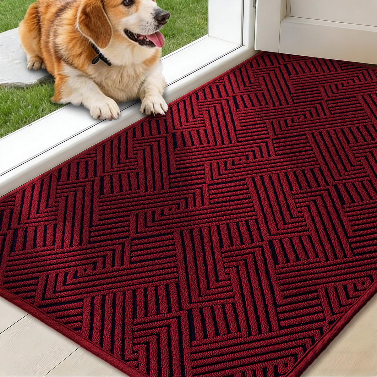 YIHOUSE Dirt Trapper Door Mat 32" x 47", Non-Slip Washable Entrance Mat, Dirt Resistant and Absorbent Welcome Mat, Low Profile Floor Mat for Front/Back Door, Entryway, Red