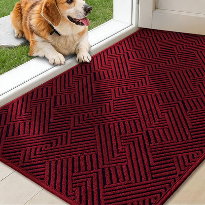 YIHOUSE Dirt Trapper Door Mat 32" x 47", Non-Slip Washable Entrance Mat, Dirt Resistant and Absorbent Welcome Mat, Low Profile Floor Mat for Front/Back Door, Entryway, Red
