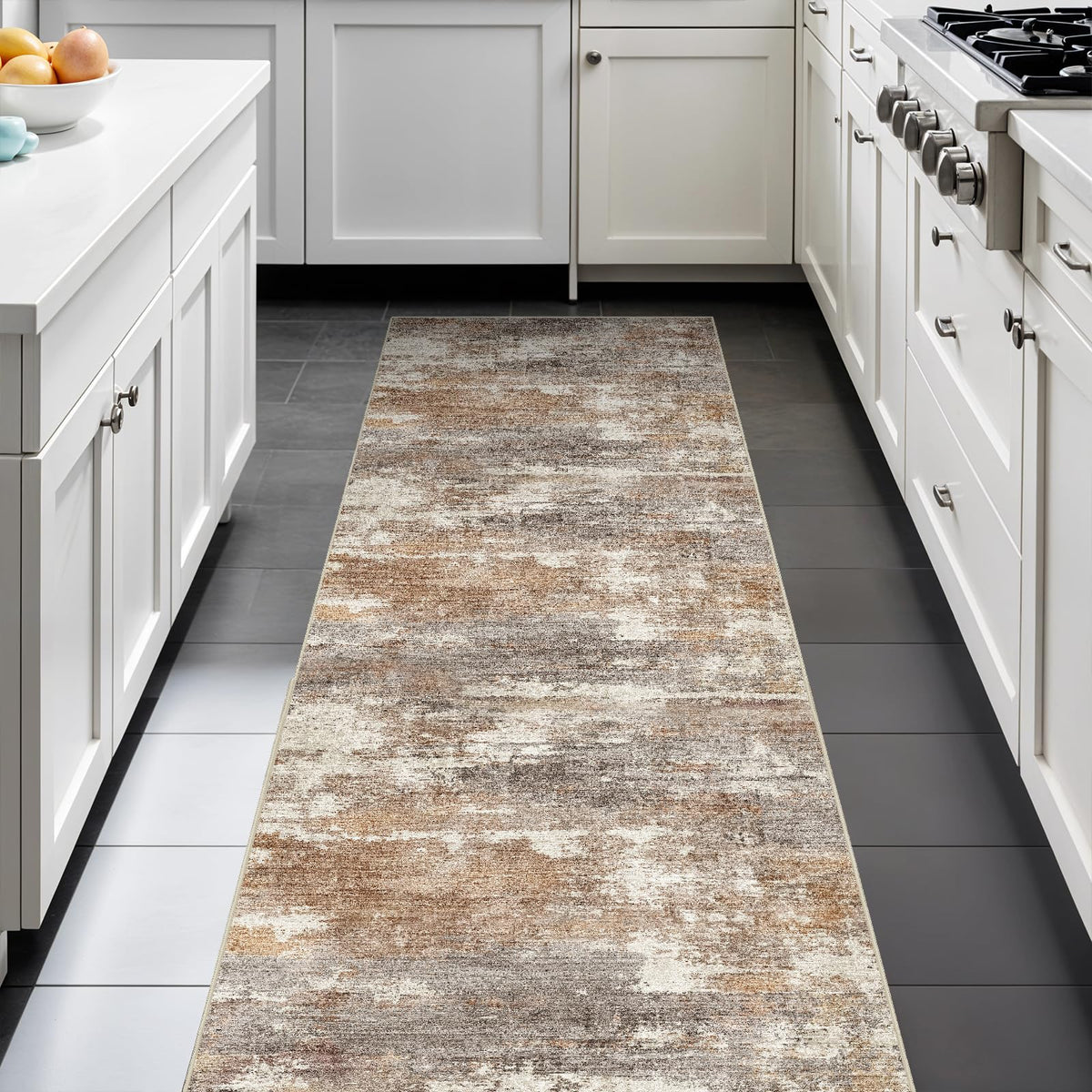 2'6"x8 Runner Rug Washable Moroccan: Non Slip Kitchen Long Floor Mat Gray