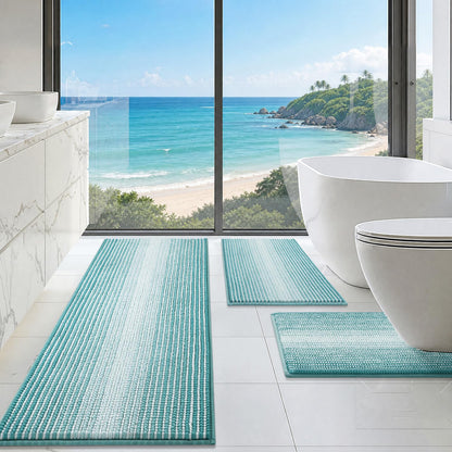 BSICPRO Bathroom Rugs Sets 3 Piece，U-Shaped Toilet Mat Sets，Black and White