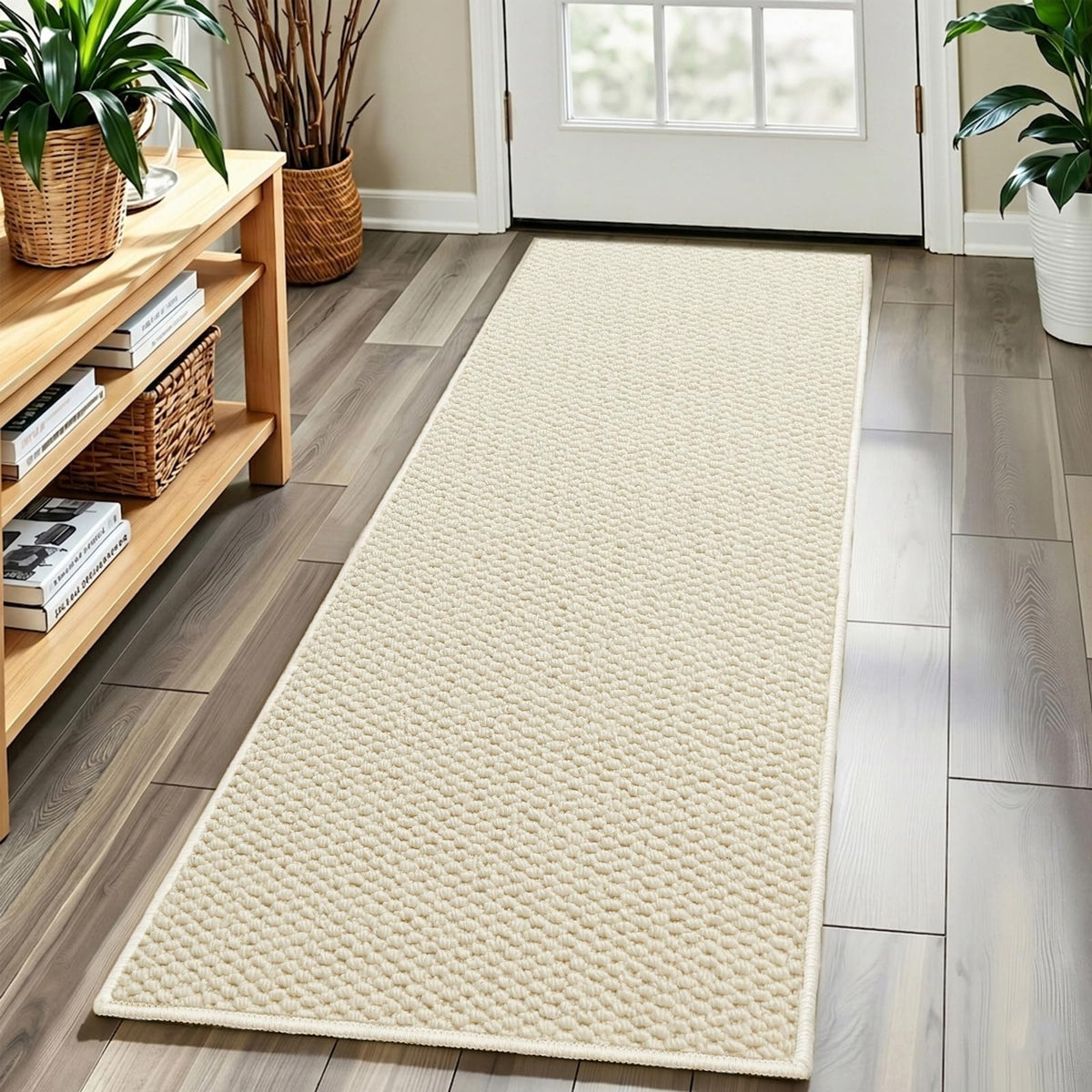 Faux Jute Area Rug 4'x6', Washable & Non-Slip, Grey & White
