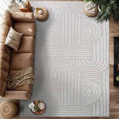 Luul Home Modern Micro Loop Indoor Area Rugs for Living Room Bedroom Kitchen Geometric Trellis White 8x10 Luxury Durable Low and High Pile Non-Shedding Stain Resistant Soft Area Carpet 8 x 10