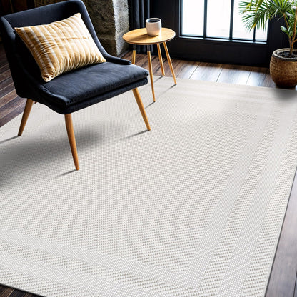 CAMILSON Micro Loop Rug 9x12 Modern Luxury Geometric Arch Large Area Rugs Soft High and Low Pile Stain Resistant Easy-Cleaning Non-Shedding for Living Room Office Indoor Carpet (9 x 12 / White)