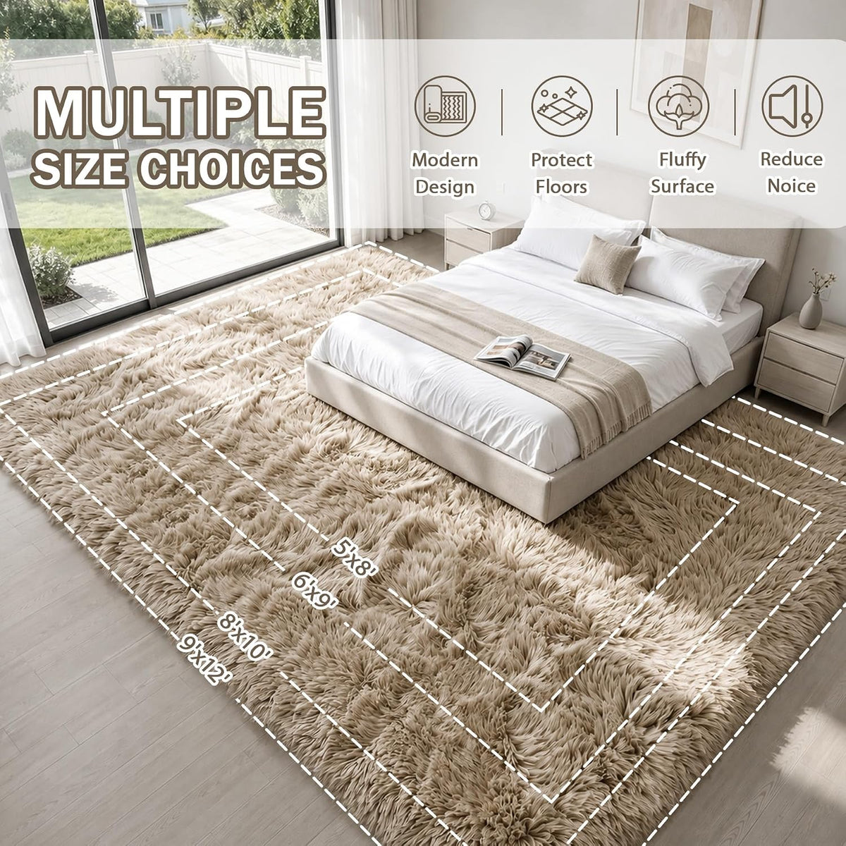 MXSANYOO 8x10 Area Rugs Fluffy Shag Rug for Living Room Bedroom Camel