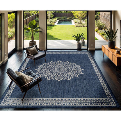 CAMILSON Indoor Outdoor Rug, 6x9 Bordered Dark Grey Black Modern Area Rugs for Indoor and Outdoor Patios, Kitchen and Hallway Mats, Washable Porch Deck Outside Carpet (Bordered Black, 6 x 9)