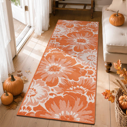 Findosom Hallway Runner Rug 2x6, Non Slip High-Low Textured Floral Washable Runner Rug with Rubber Backing, Boho Carpet Runner for Kitchen, Entryway, Bedroom, Laundry, Black & Beige