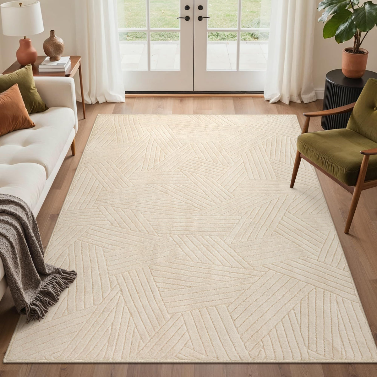 GENIMO Beige Rug 5x7 Washable Area Rugs for Living Room, Soft High Low Pile