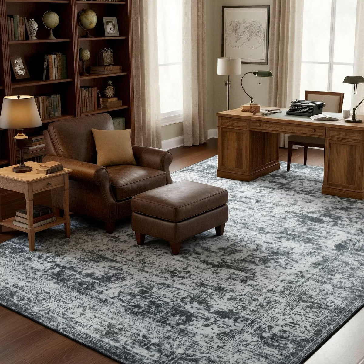 Washable 6x9 Area Rug for Living Room, Non-Slip Large Grey Bedroom Rugs